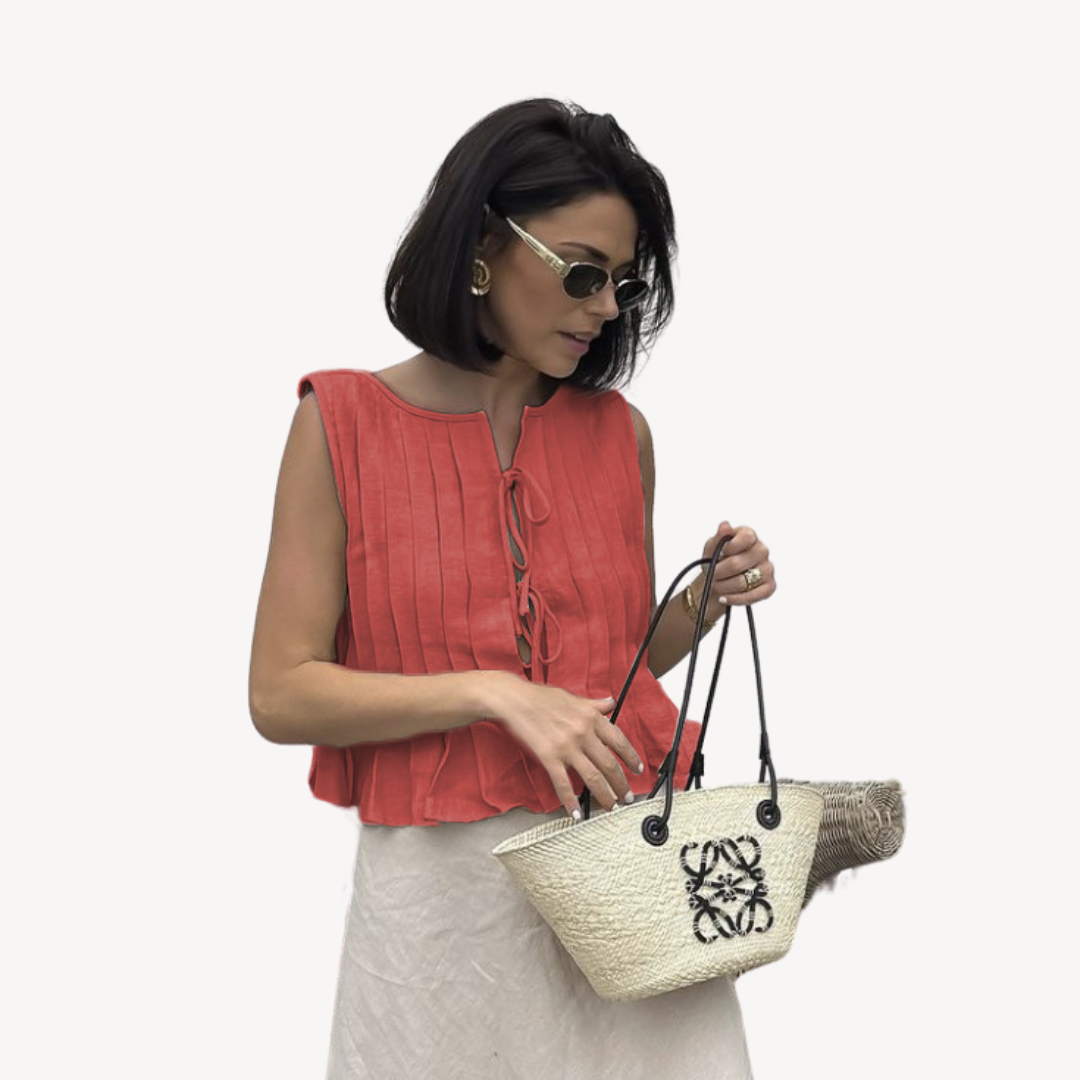 Clara Vienne | Women's Linen Pleated Tie-Front Top