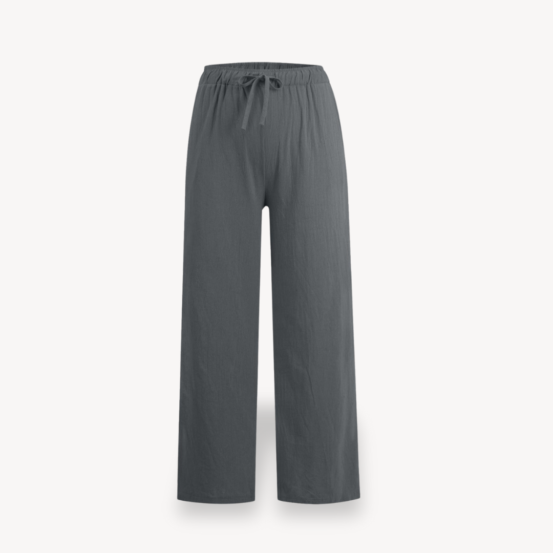 Clara Vienne | Women's Linen Wide-Leg Pants - Drawstring, Casual