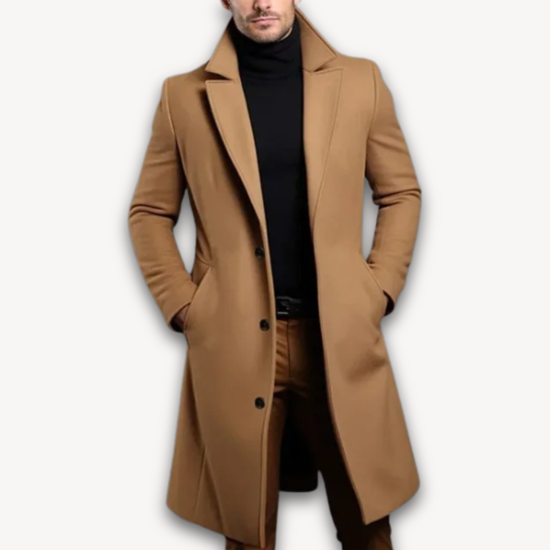 Clara Vienne | Men's Long Overcoat - Wool Blend Formal Winter Coat - Slim Fit