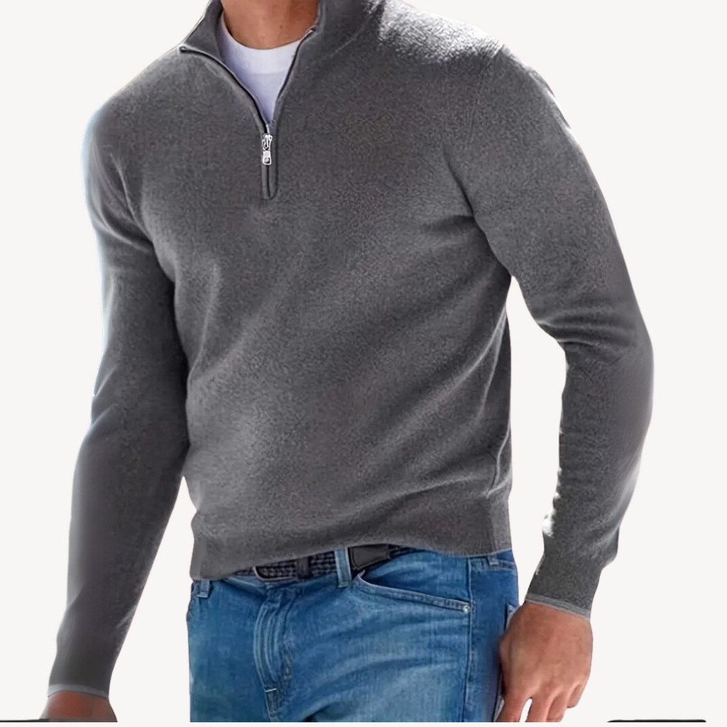 Men's Gray 1/4 Zip Knit Sweater | Clara Vienne