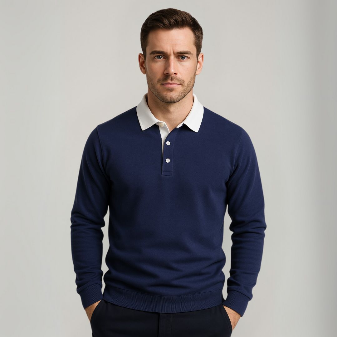 Clara Vienne | Men's Long-Sleeve Polo Sweater - 100% Cotton - Casual Wear