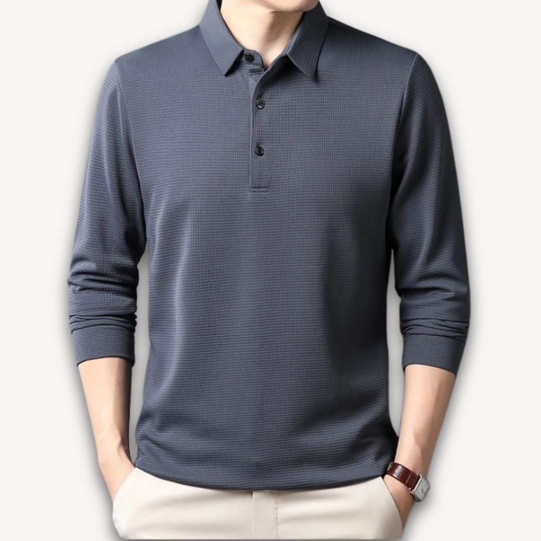 Clara Vienne | Men's Business Casual Polo T-Shirt - Comfortable Long Sleeve Summer Top