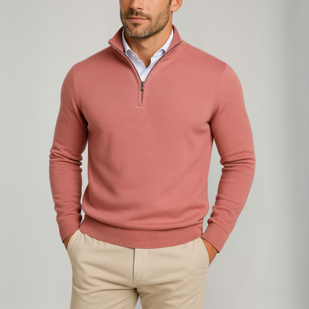 Clara Vienne | Men's Cotton Quarter-Zip Sweater - Slim Fit - Casual Wear