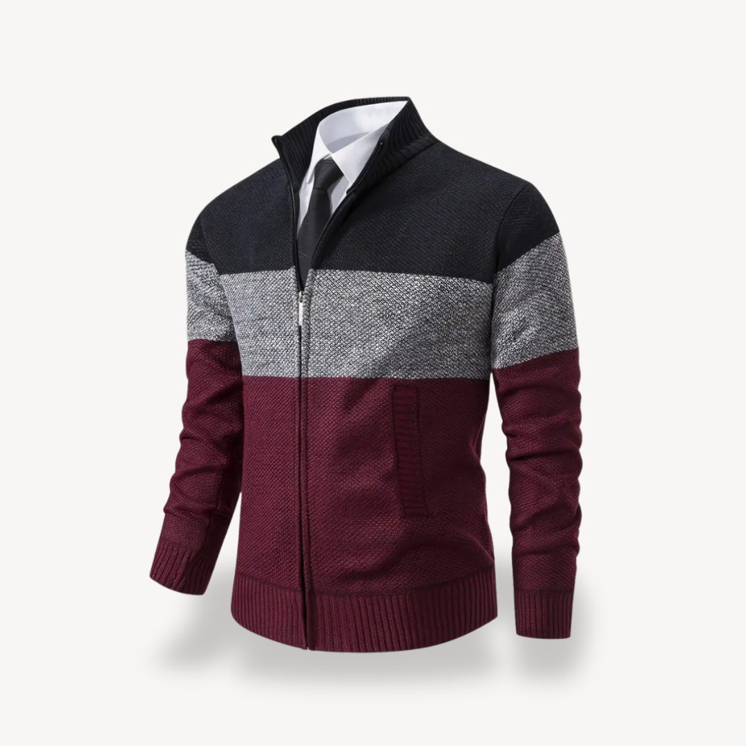 Men's Color Block Knit Zipper Cardigan Sweater | Clara Vienne