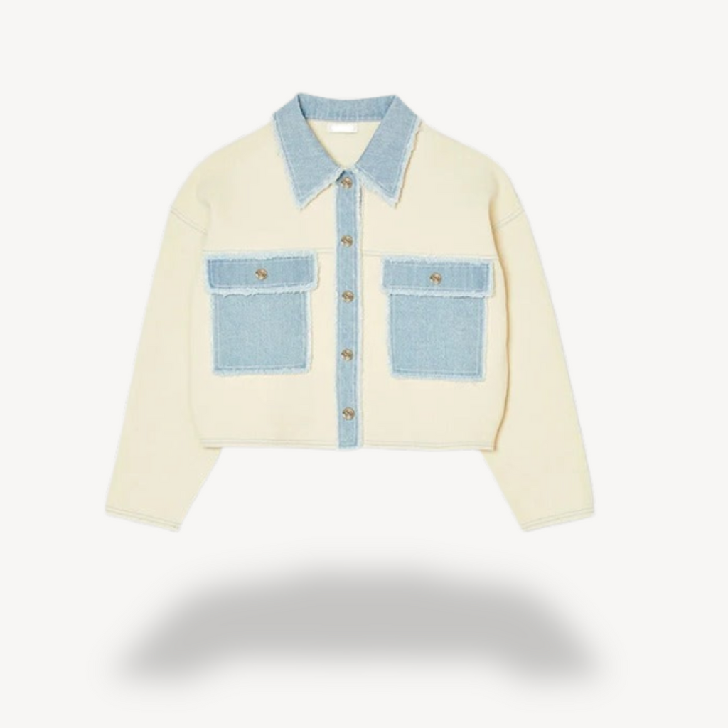 Denim Colorblock Button-Up Jacket | Clara Vienne