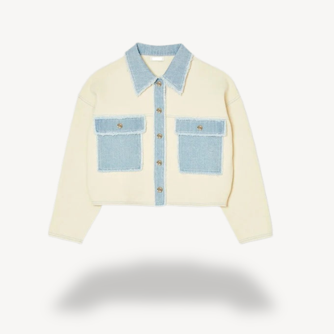 Denim Colorblock Button-Up Jacket | Clara Vienne