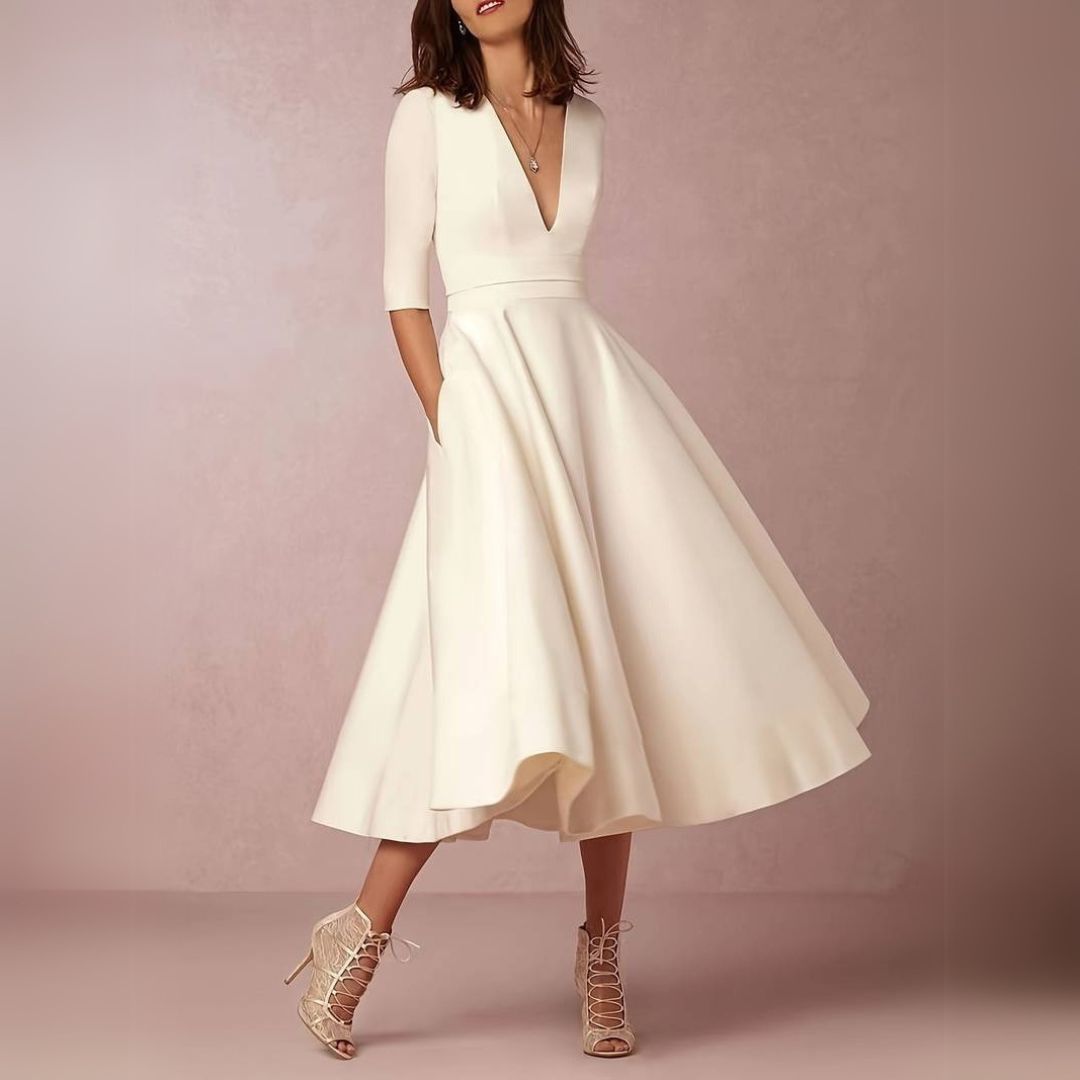 Midi V-Neck Dress Women White | Clara Vienne