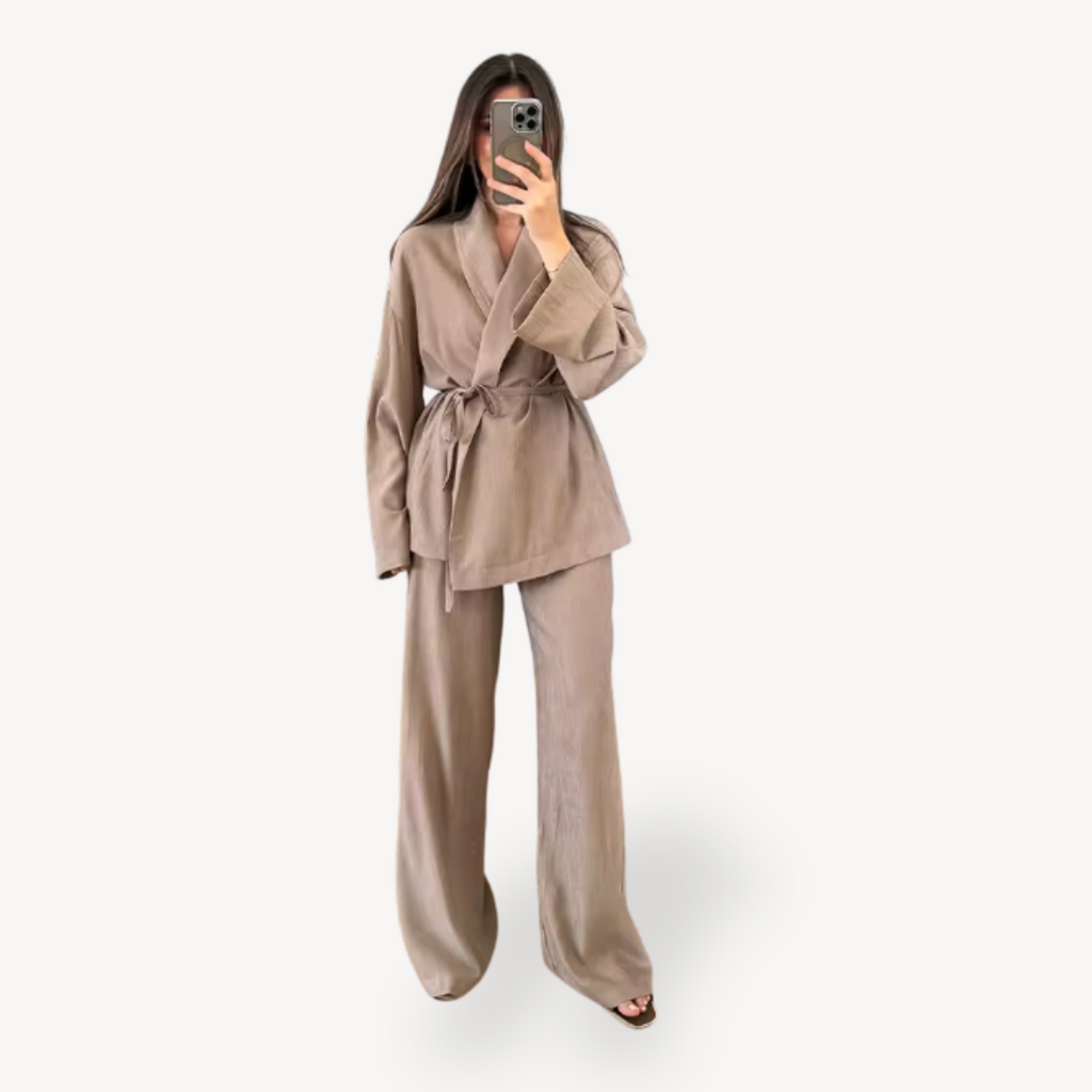Loose Wide Leg Faux Linen Set Women | Clara Vienne