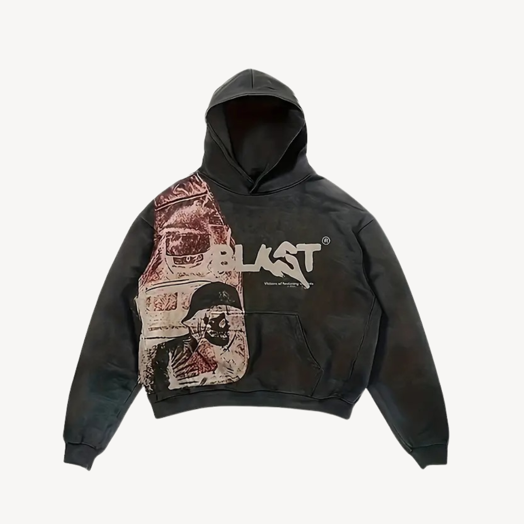 Men's Black Graphic Print Hoodie | Clara Vienne