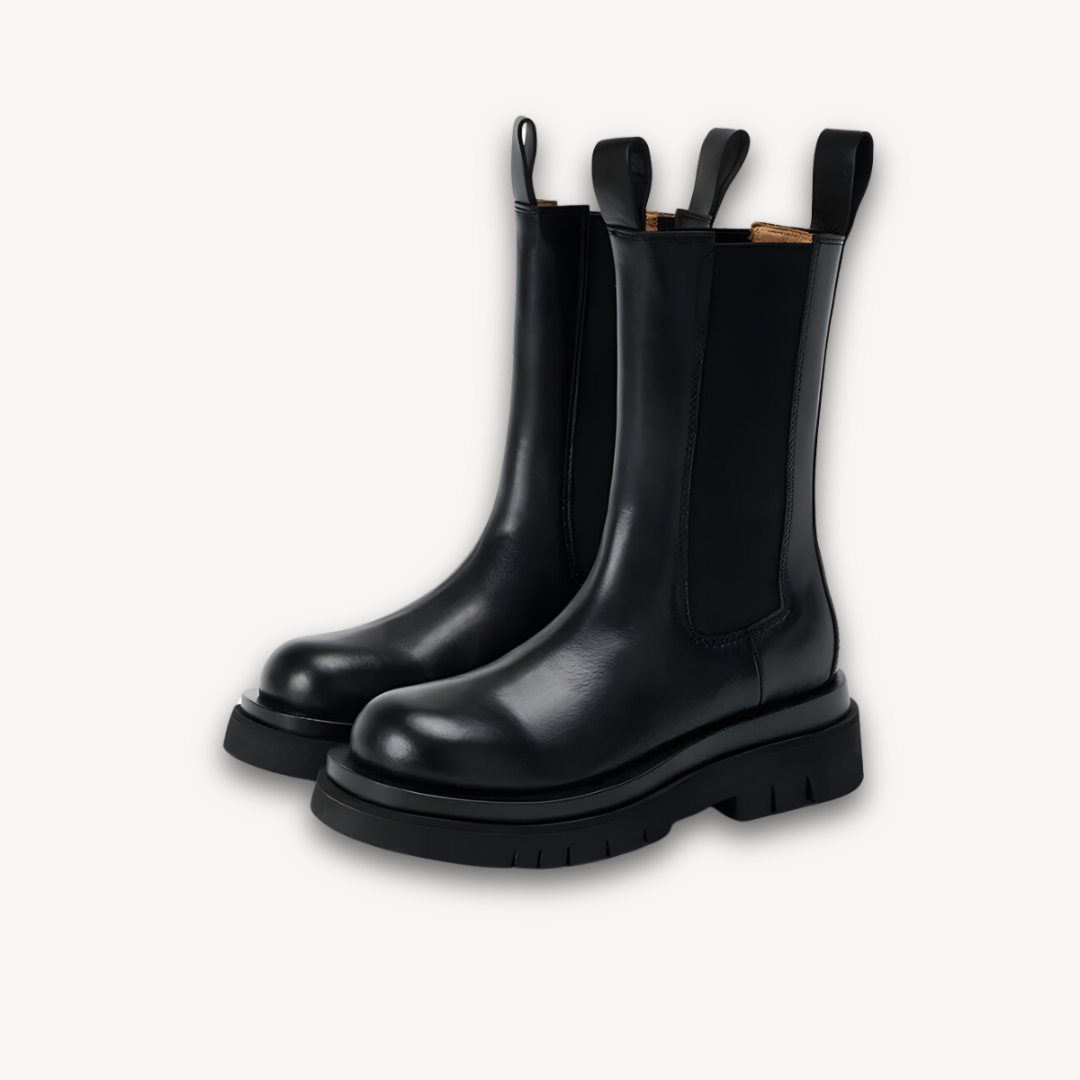 Clara Vienne | Woman’s Black Leather Chelsea Boots - Chunky Sole, Slip-On, Durable, Stylish Casual Footwear