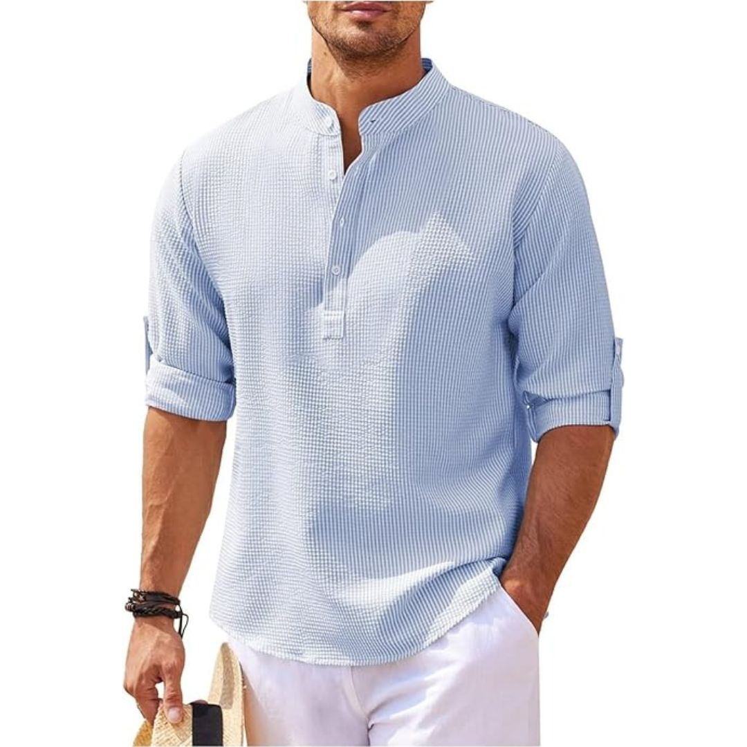 Men's Casual Linen Stand Collar Shirt | Clara Vienne