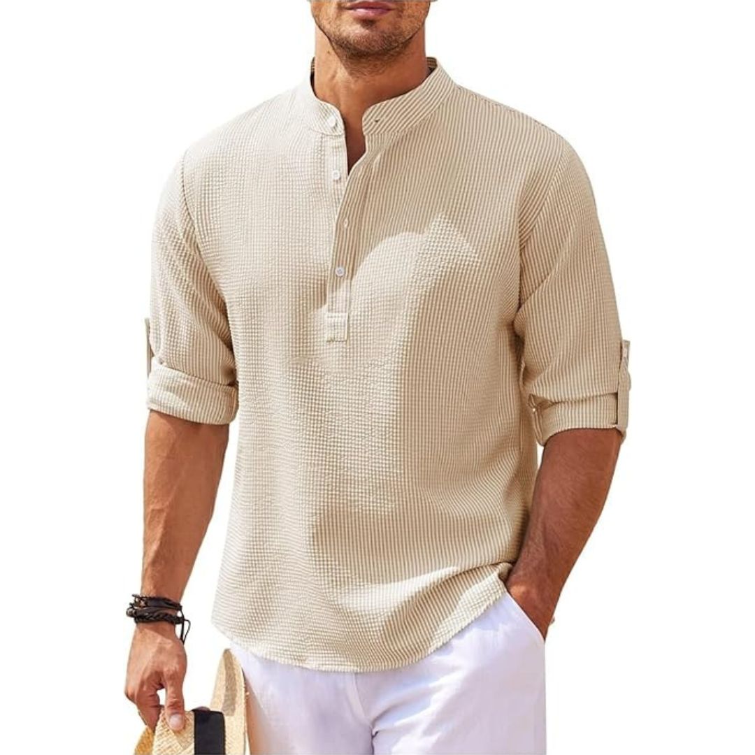 Men's Casual Linen Stand Collar Shirt | Clara Vienne