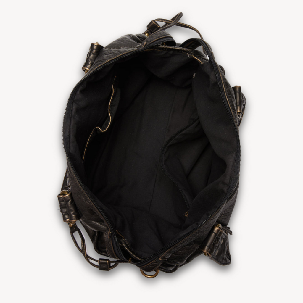 Clara Vienne | Women's Black Leather Handbag - Soft Tote with Zipper Pocket, Adult Casual Shoulder Bag