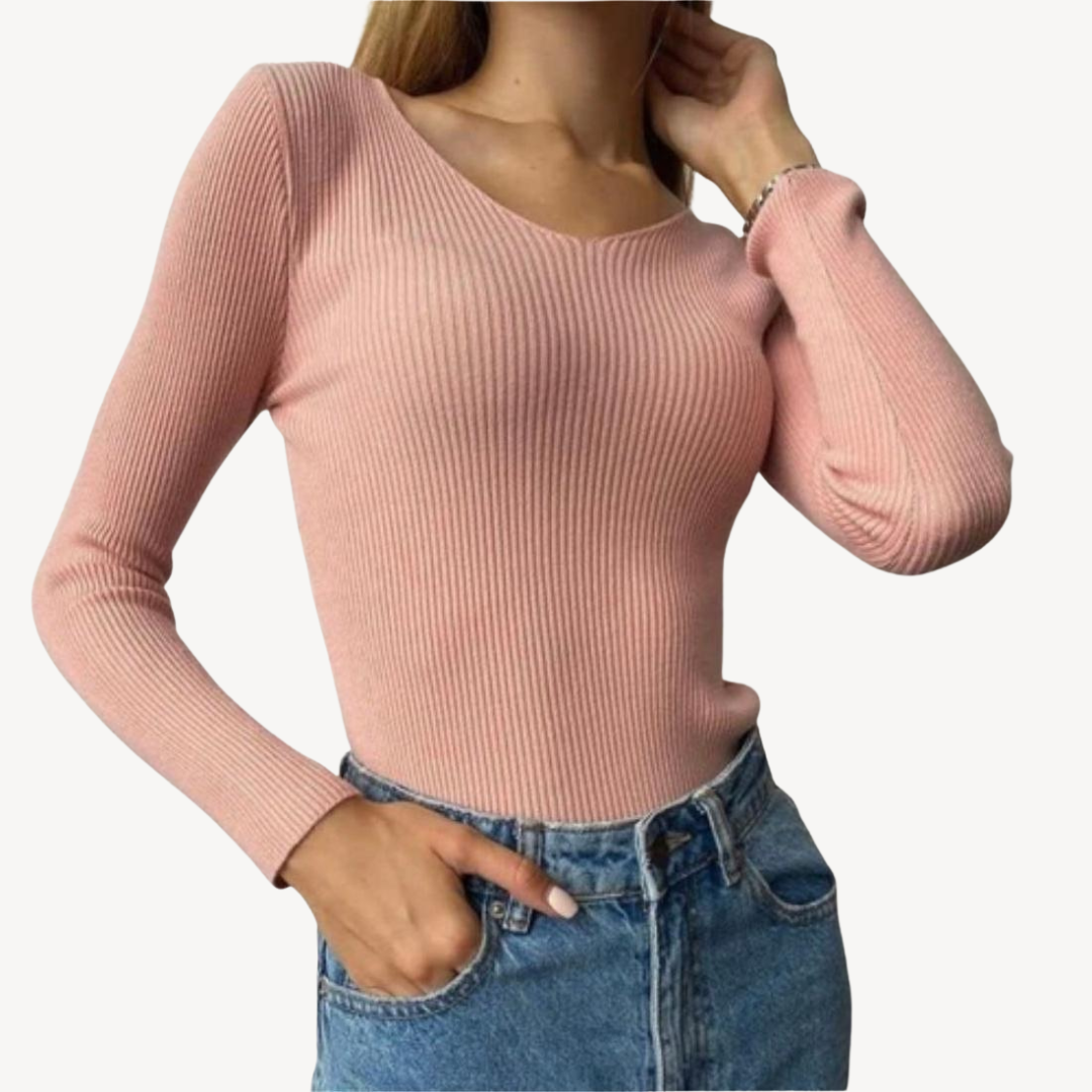 Deep V-Neck Ribbed Knit Sweater Women | Clara Vienne