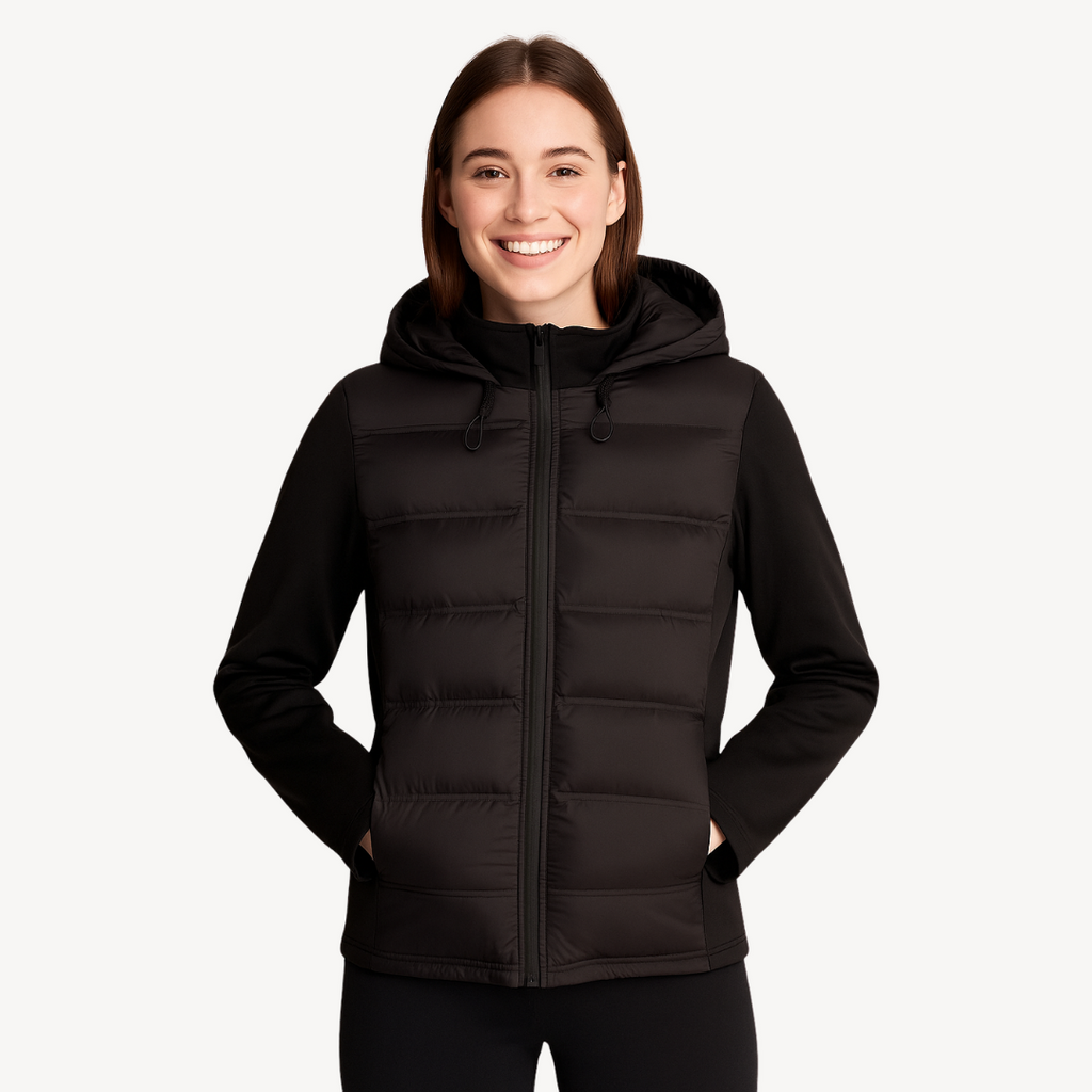 Black Puffer Jacket with Hoodie for Women | Clara Vienne