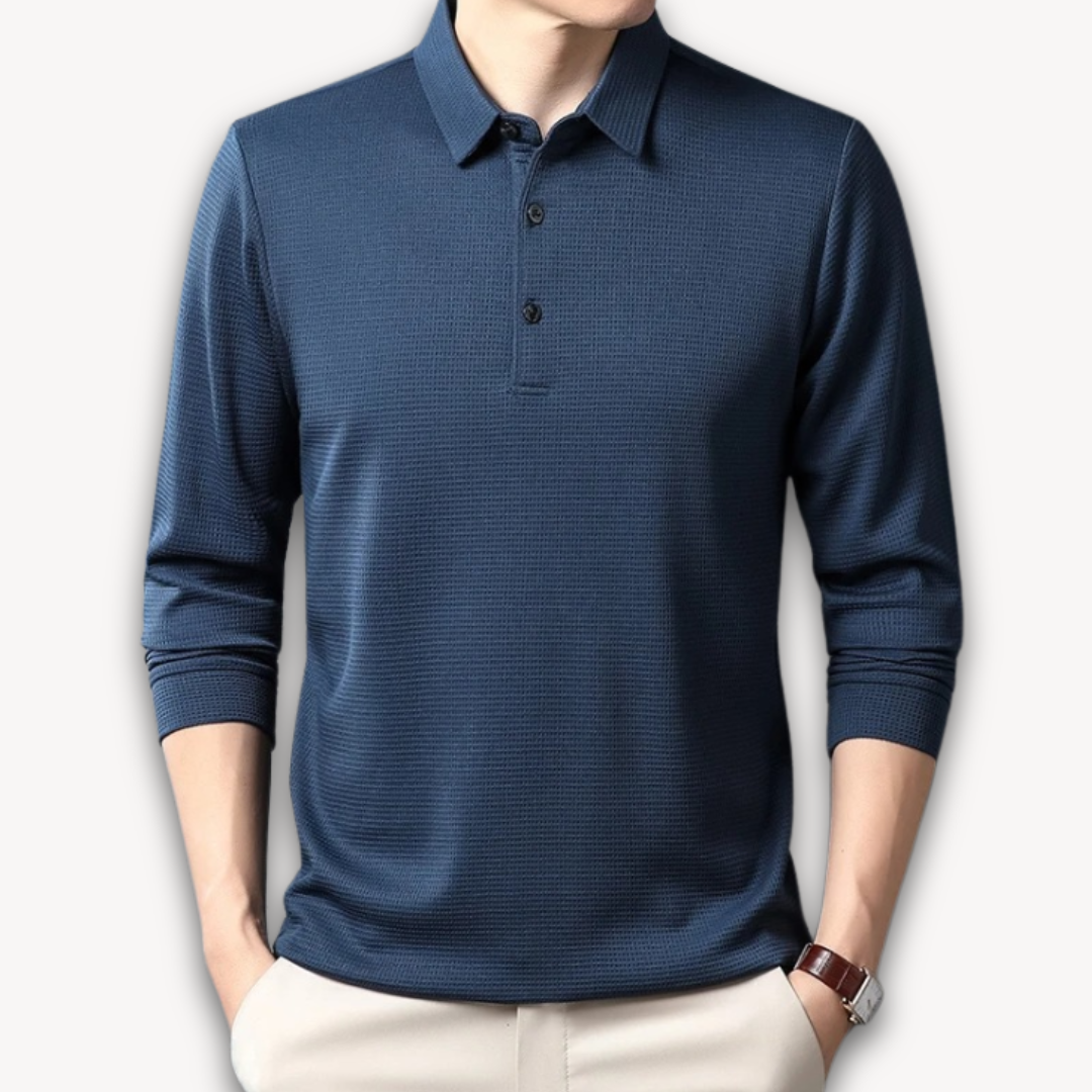 Clara Vienne | Men's Business Casual Polo T-Shirt - Comfortable Long Sleeve Summer Top