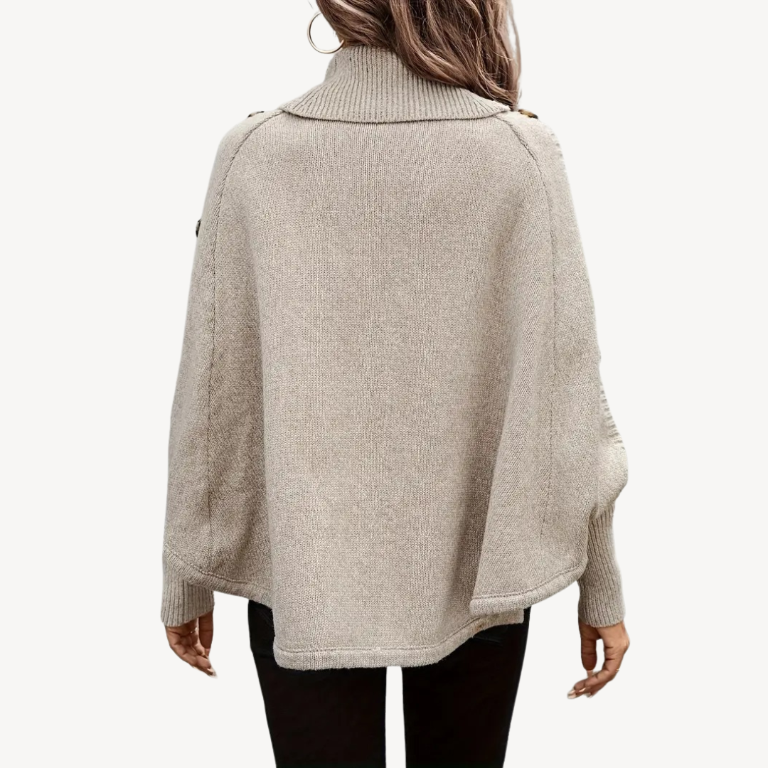 Cable Knit Poncho Sweater with Button Detail for Women | Clara Vienne