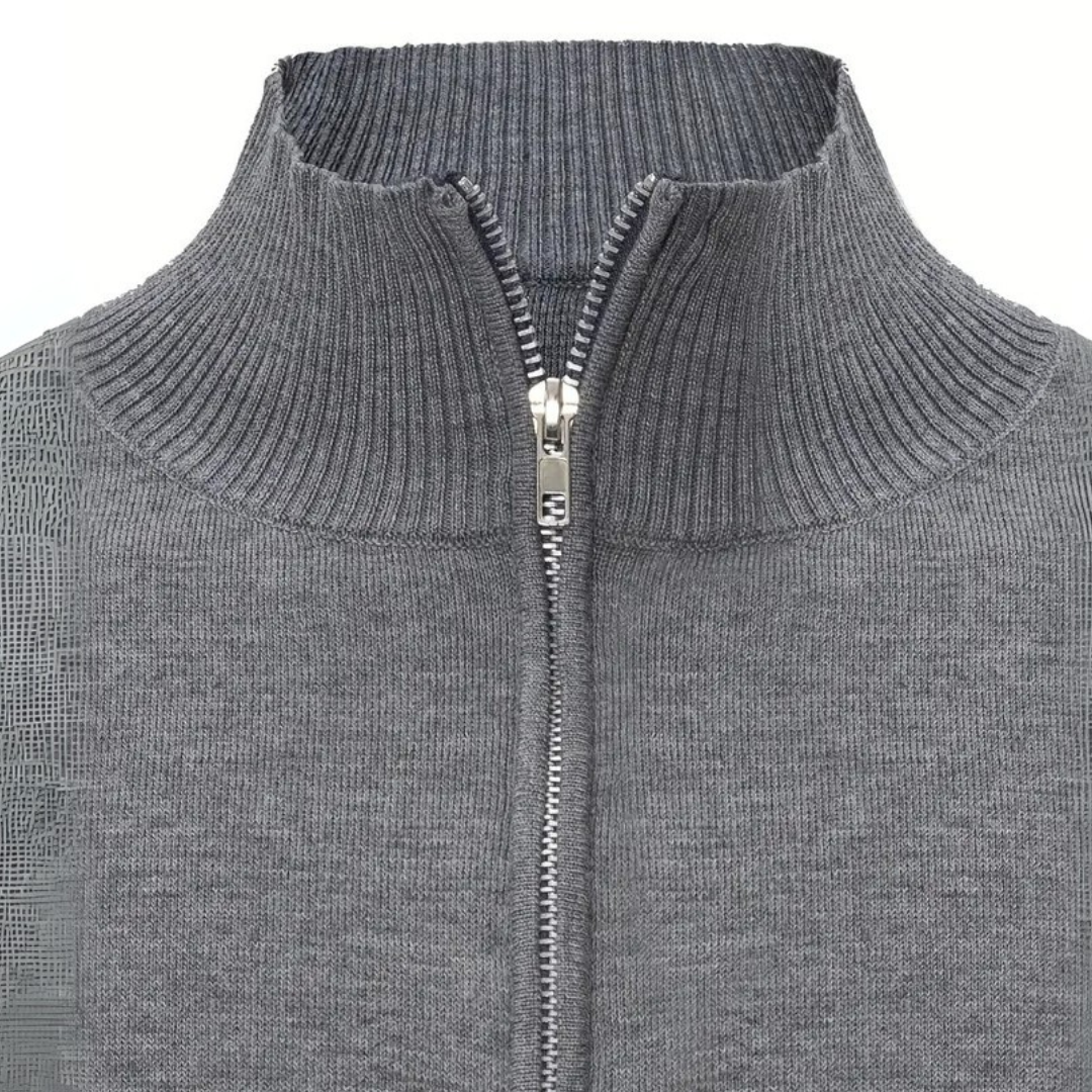 Men's Gray 1/4 Zip Knit Sweater | Clara Vienne