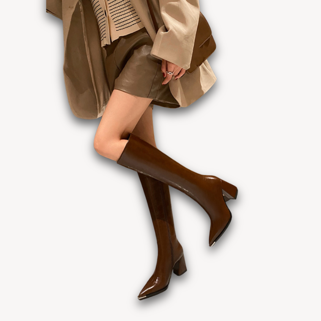 Clara Vienne | Women's Leather Knee-High Boots - Pointed Toe, Fashionable, Stylish - Ideal for Fall/Winter