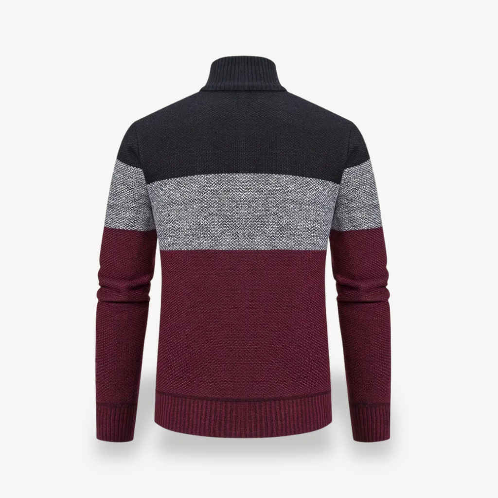 Men's Color Block Knit Zipper Cardigan Sweater | Clara Vienne