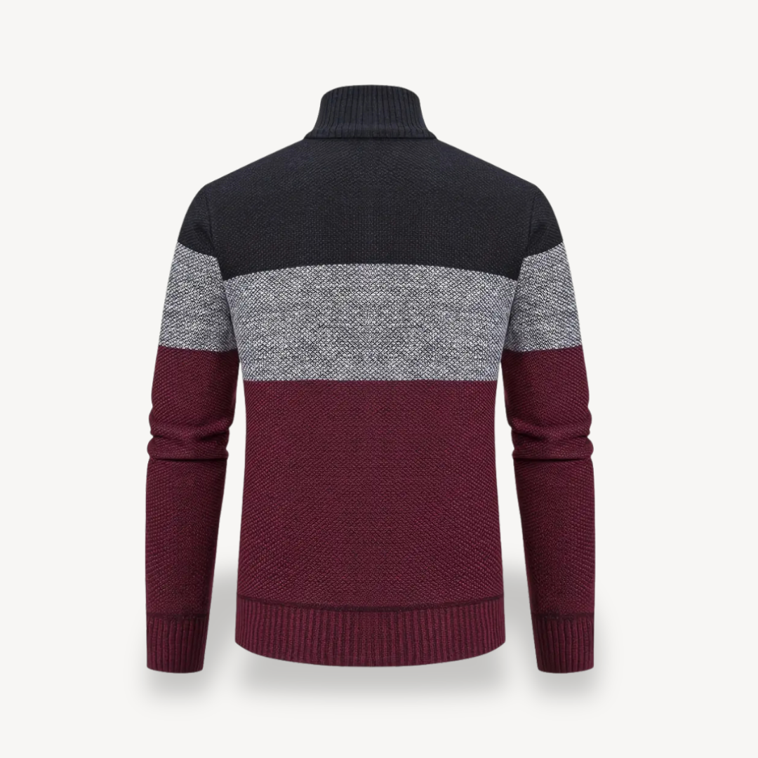 Men's Color Block Knit Zipper Cardigan Sweater | Clara Vienne