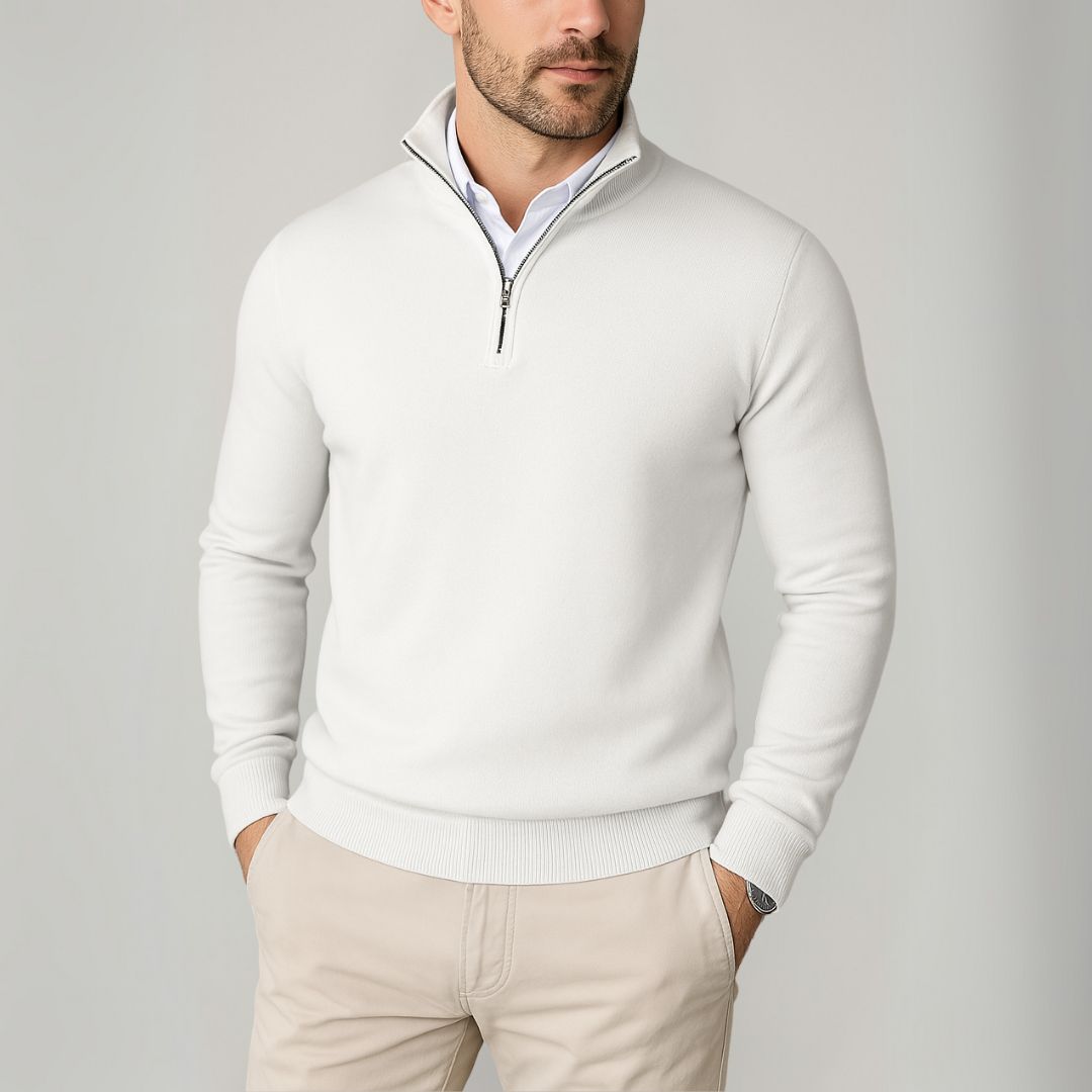 Clara Vienne | Men's Cotton Quarter-Zip Sweater - Slim Fit - Casual Wear
