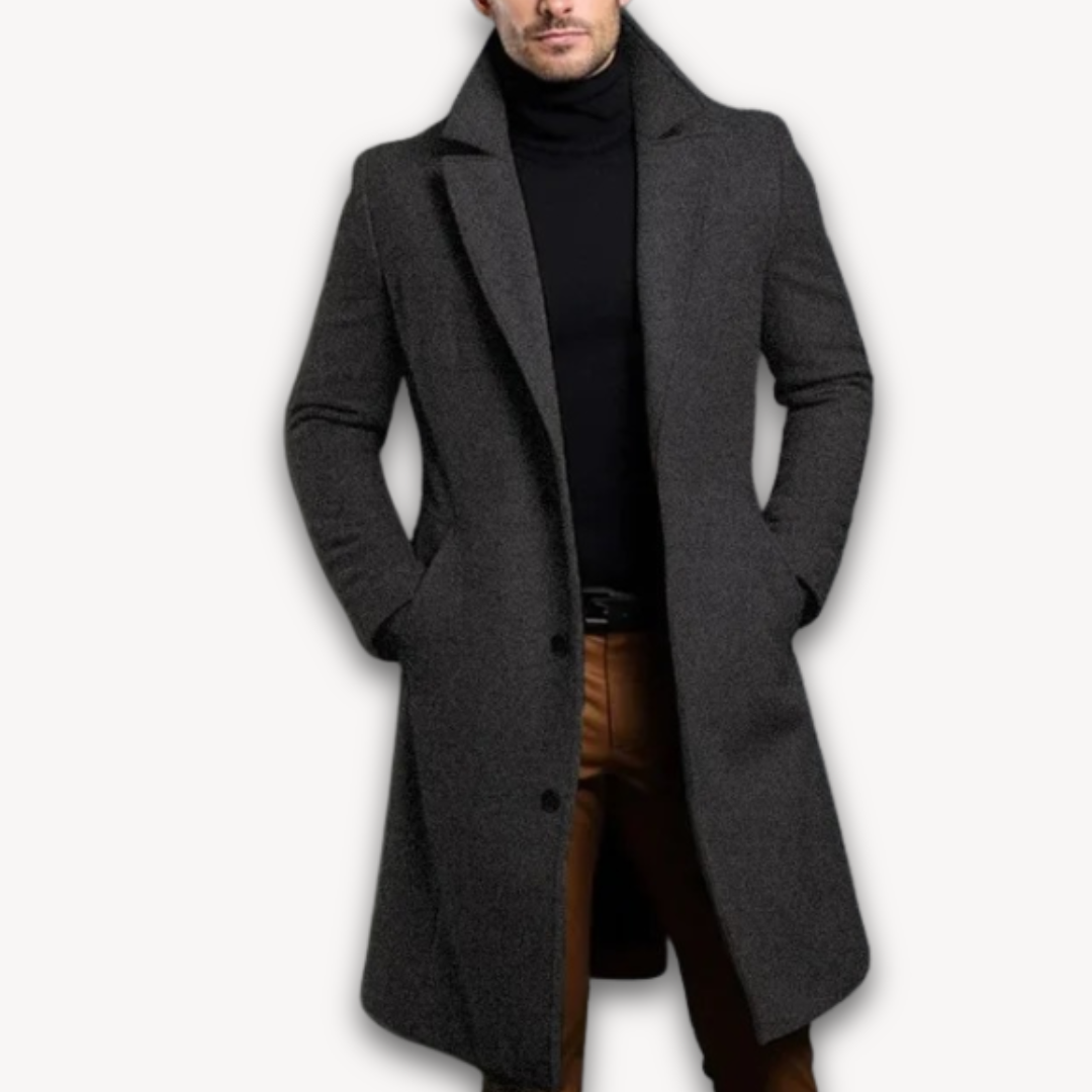 Clara Vienne | Men's Long Overcoat - Wool Blend Formal Winter Coat - Slim Fit