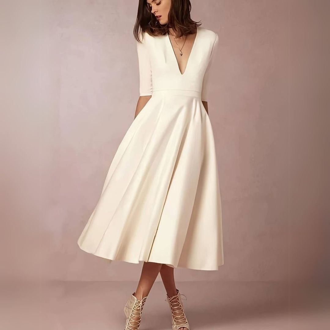 Midi V-Neck Dress Women White | Clara Vienne