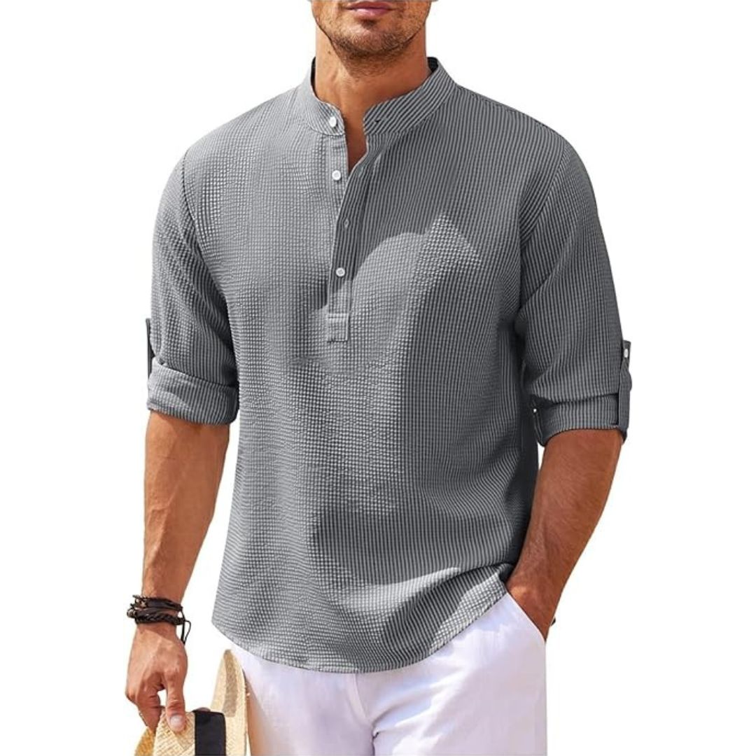 Men's Casual Linen Stand Collar Shirt | Clara Vienne
