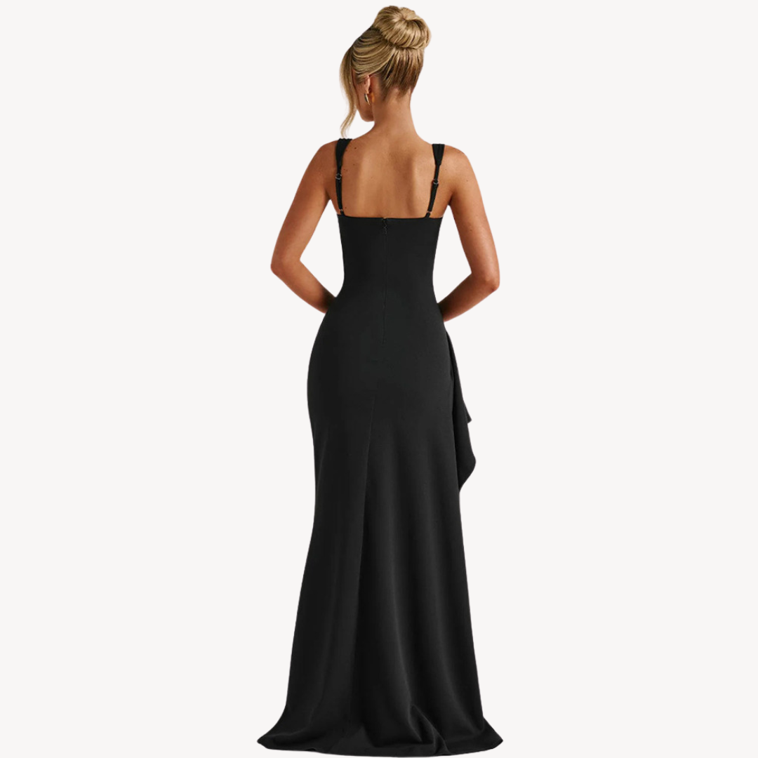 Clara Vienne | Women's Black Satin Slit Maxi Dress
