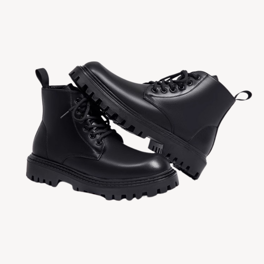 Clara Vienne | Men's Black Leather Combat Boots – Chunky Sole