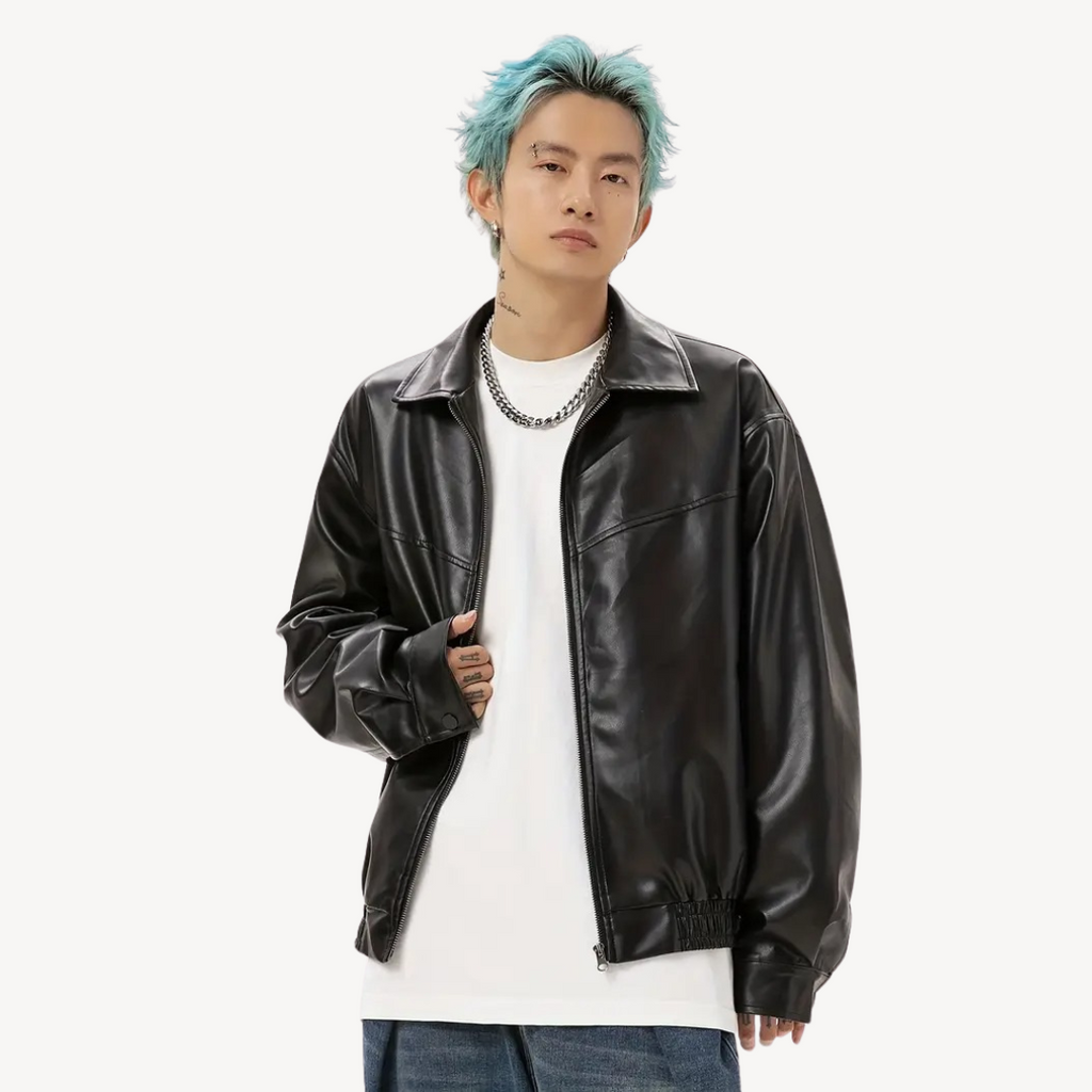 Men's Black Faux Leather Jacket | Clara Vienne