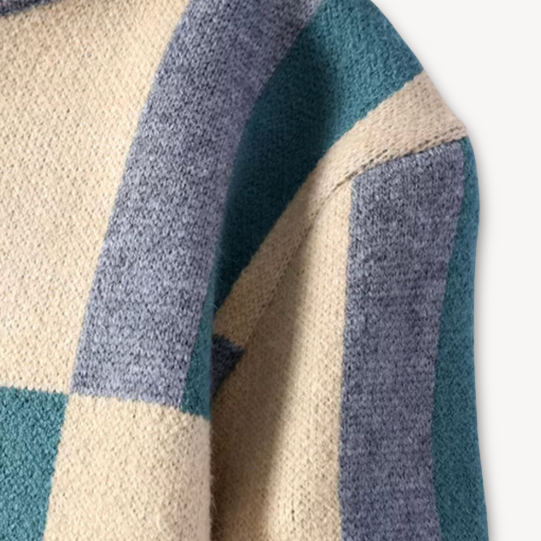 Clara Vienne | Men's Geometric Knit Sweater - Soft Acrylic Blend, Crew Neck, Long Sleeve