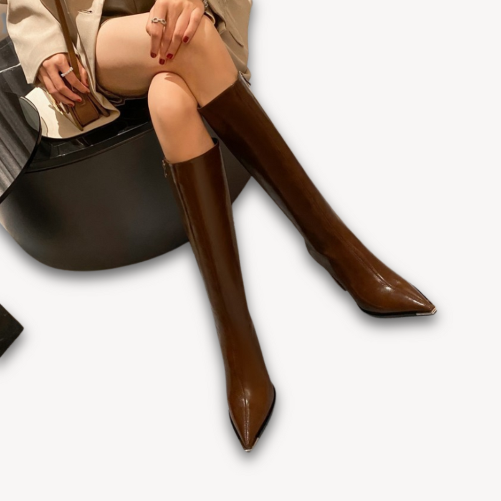 Clara Vienne | Women's Leather Knee-High Boots - Pointed Toe, Fashionable, Stylish - Ideal for Fall/Winter