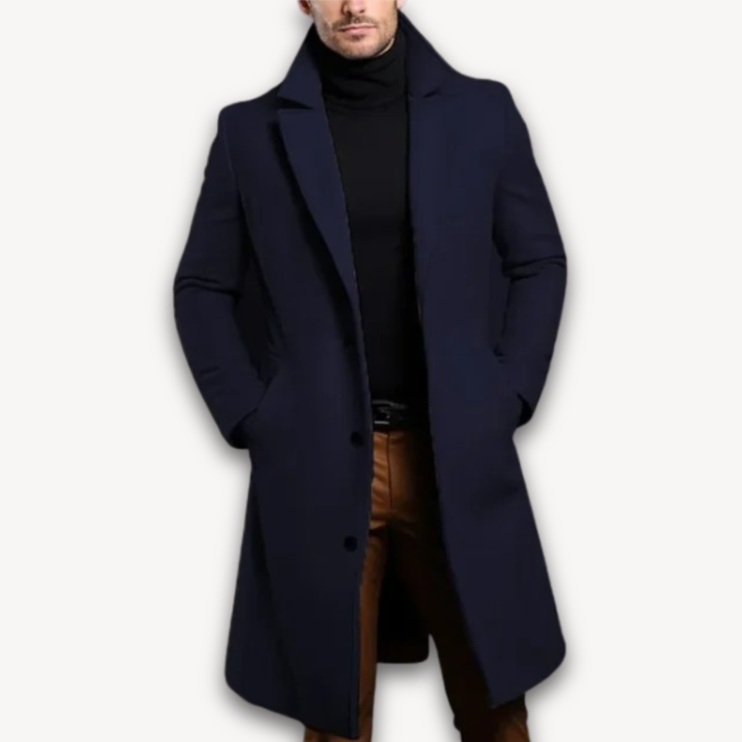 Clara Vienne | Men's Long Overcoat - Wool Blend Formal Winter Coat - Slim Fit