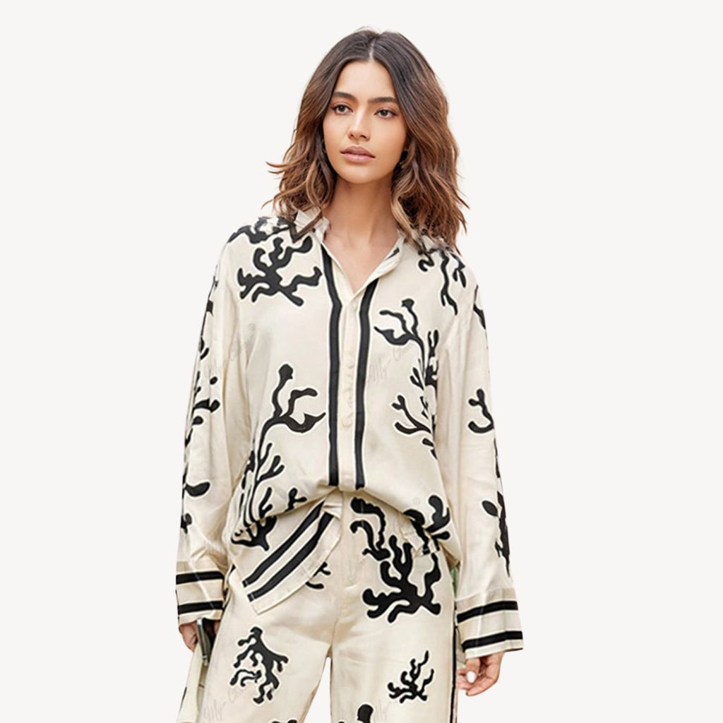 Coral Print Pajama Set Women | Clara Vienne