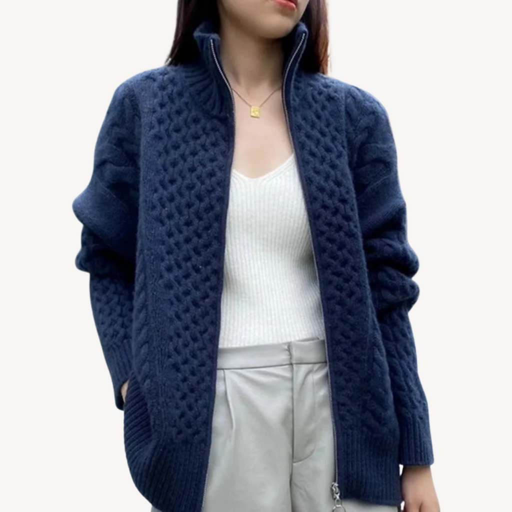 Cable Knit Zip-Up Sweater for Women | Clara Vienne