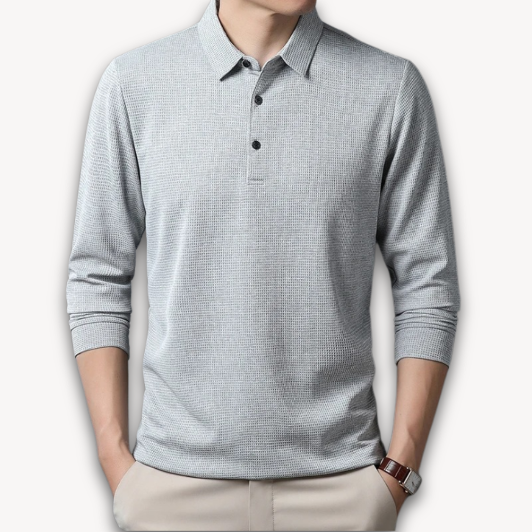 Clara Vienne | Men's Business Casual Polo T-Shirt - Comfortable Long Sleeve Summer Top