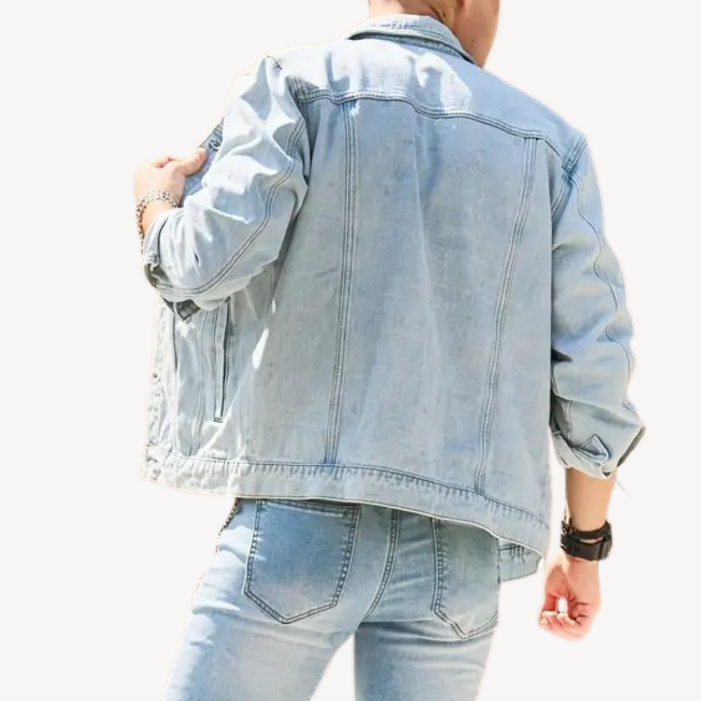 Distressed Light Blue Denim Jacket for Men | Clara Vienne