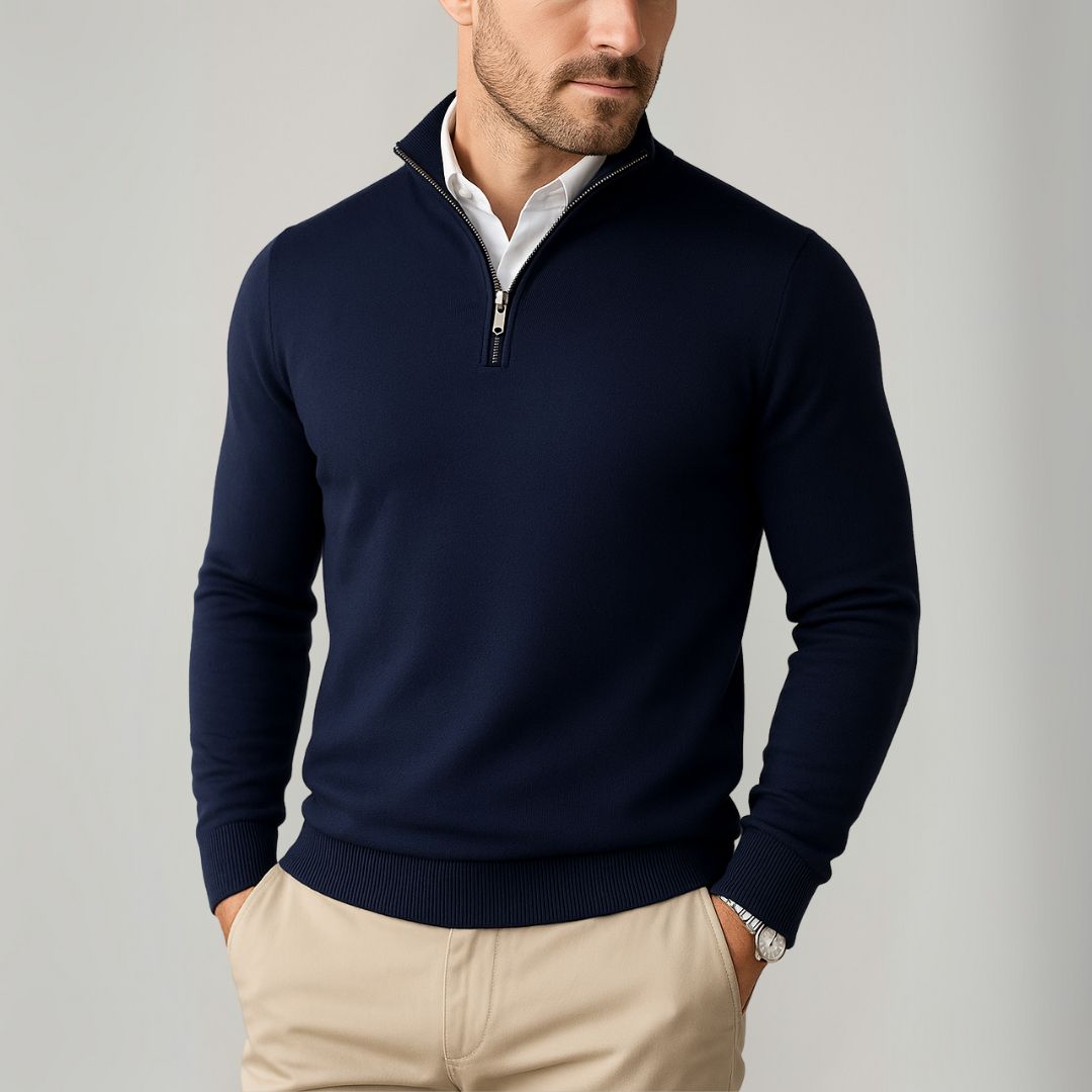 Clara Vienne | Men's Cotton Quarter-Zip Sweater - Slim Fit - Casual Wear