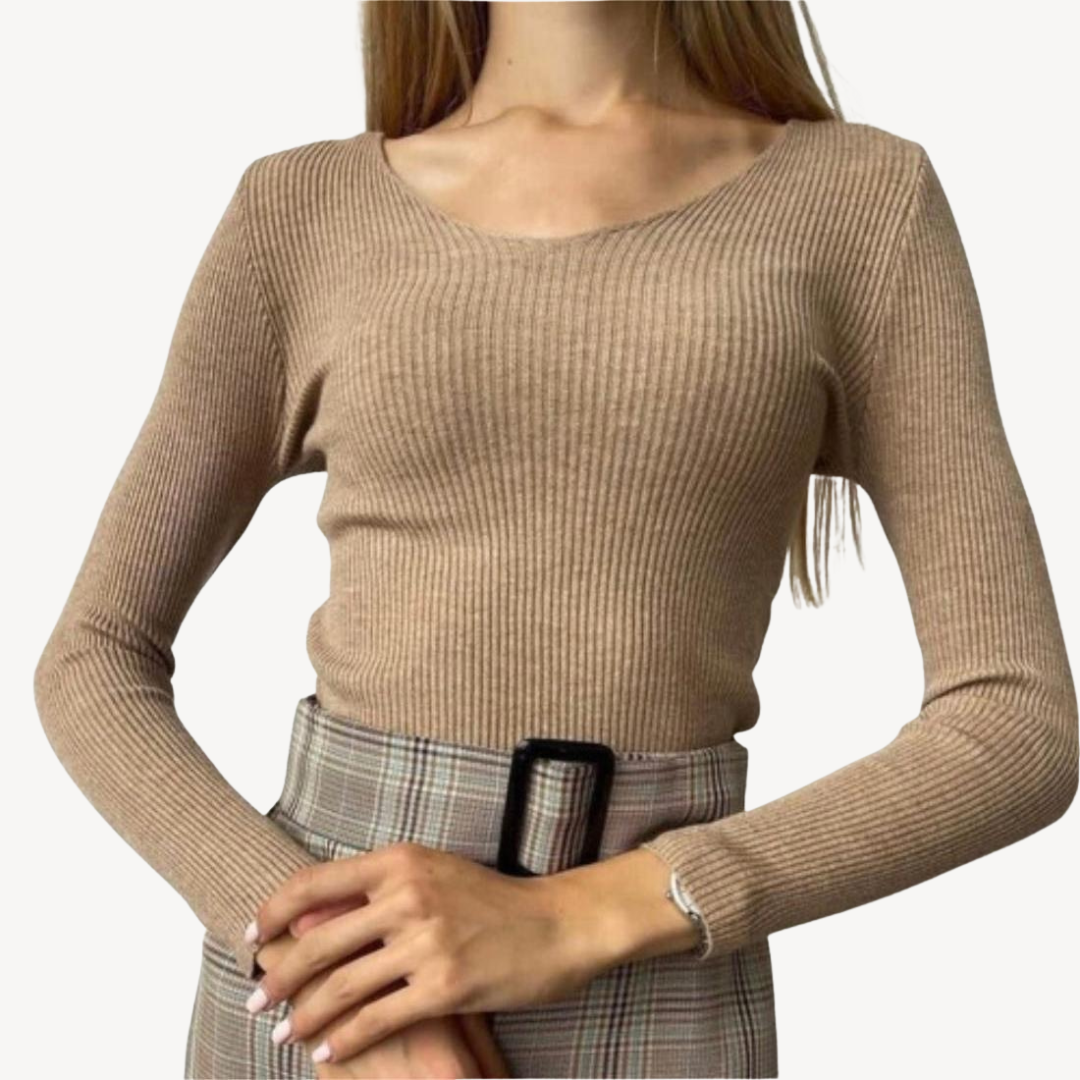 Deep V-Neck Ribbed Knit Sweater Women | Clara Vienne