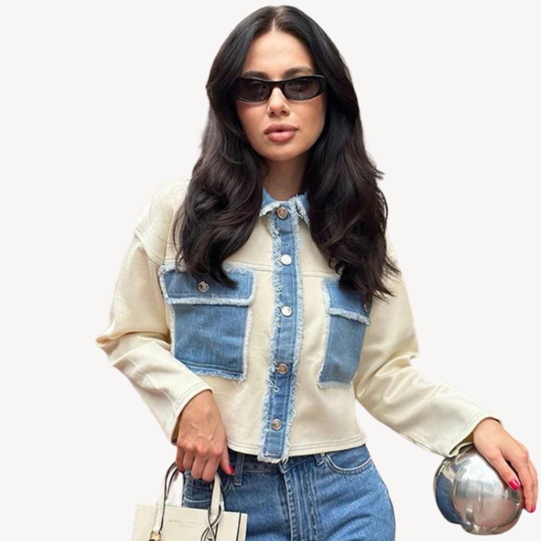 Denim Colorblock Button-Up Jacket | Clara Vienne