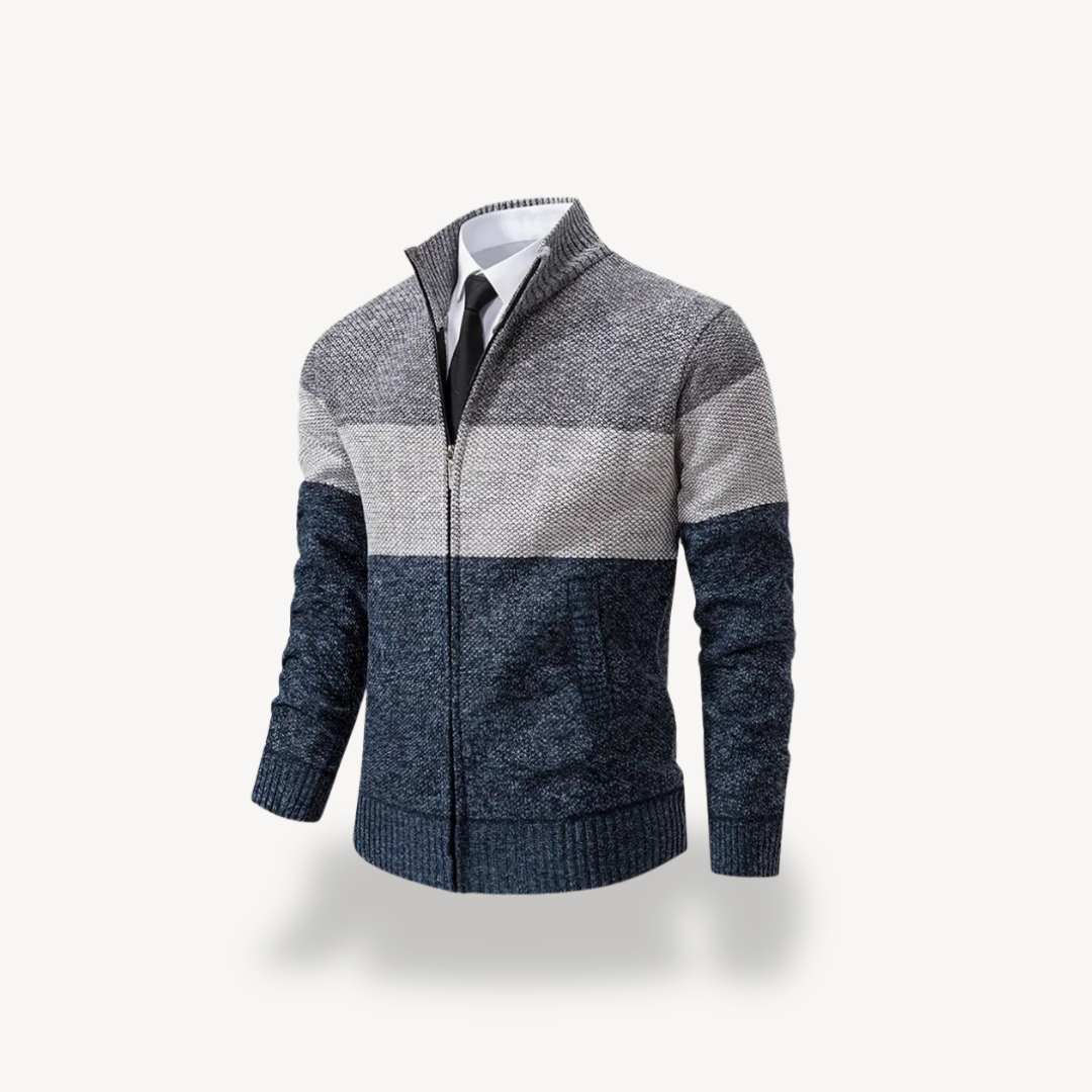 Men's Color Block Knit Zipper Cardigan Sweater | Clara Vienne