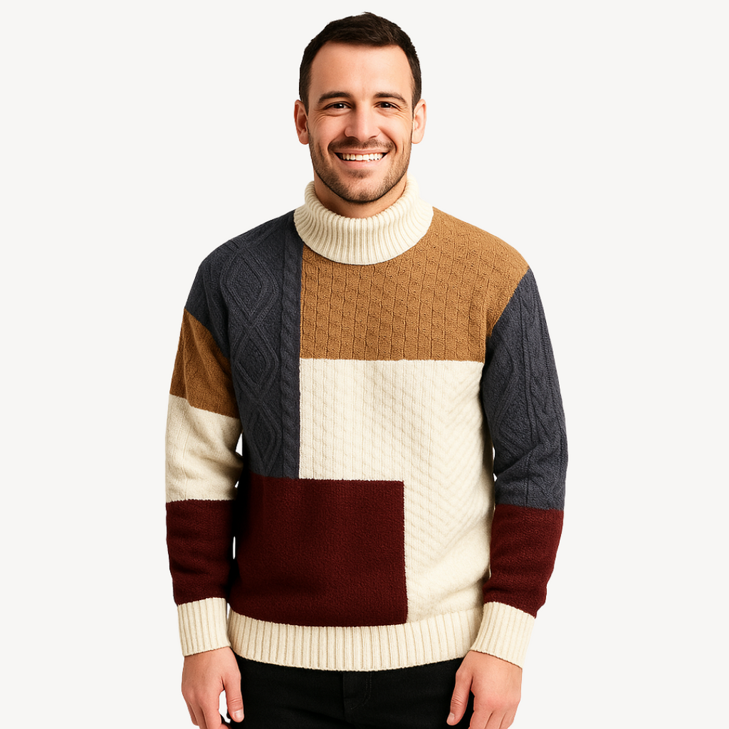 Color-Block Turtleneck Sweater for Men | Clara Vienne
