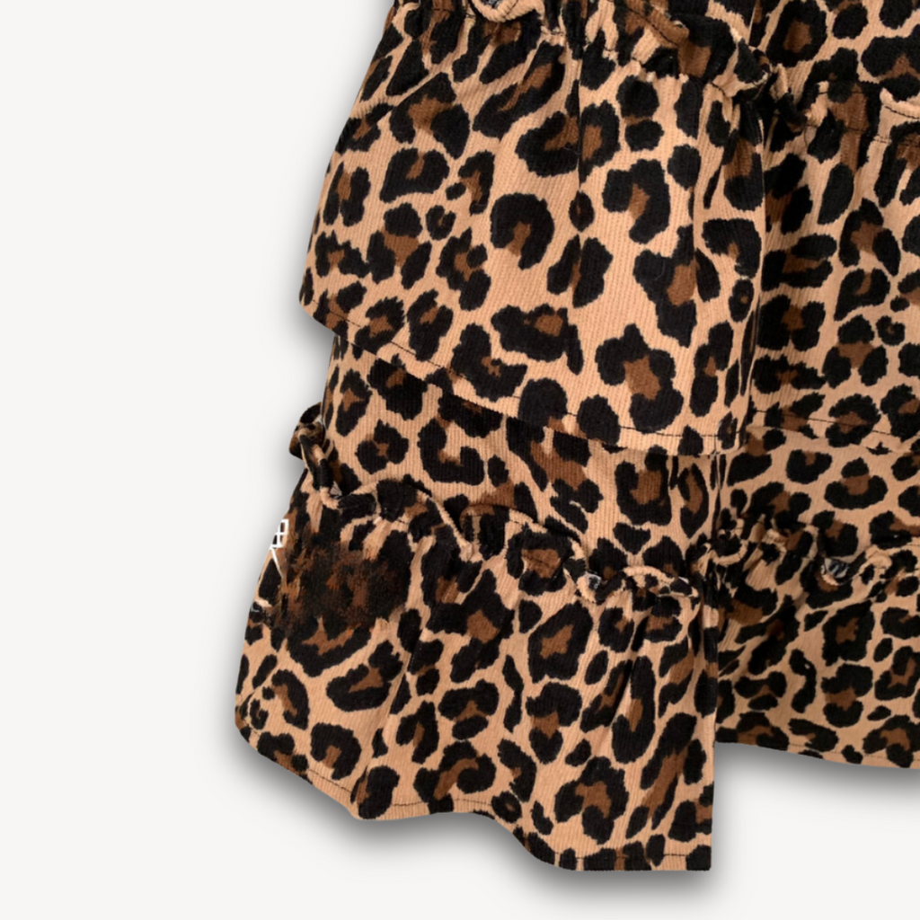 Clara Vienne | Women's Leopard Print Mini Skirt - Ruffle Hem Polyester Partywear