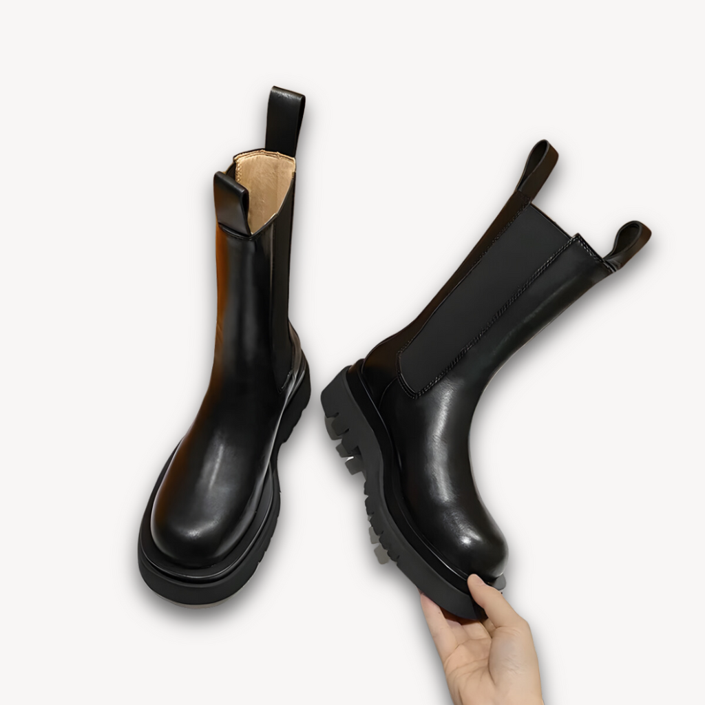 Clara Vienne | Woman’s Black Leather Chelsea Boots - Chunky Sole, Slip-On, Durable, Stylish Casual Footwear