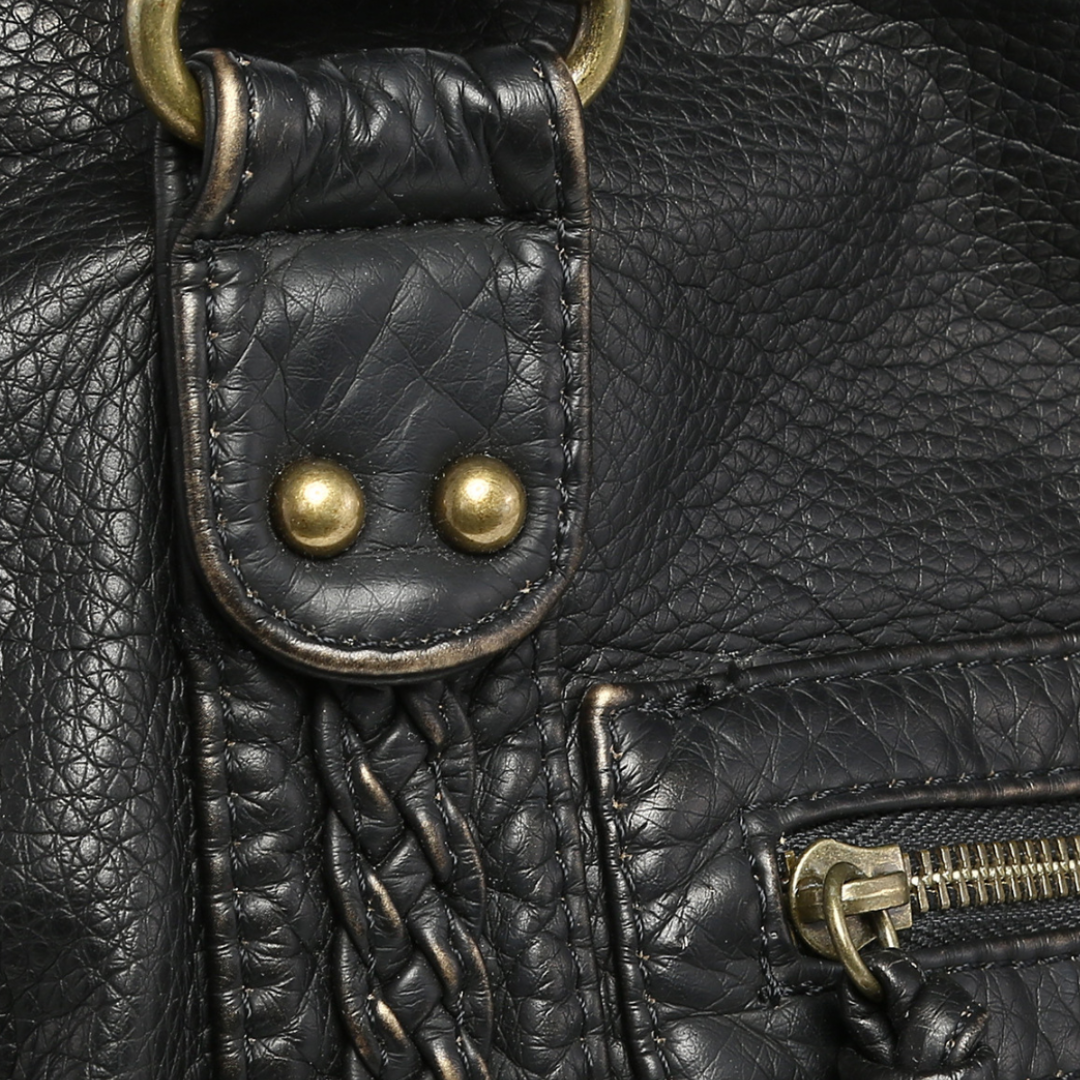 Clara Vienne | Women's Black Leather Handbag - Soft Tote with Zipper Pocket, Adult Casual Shoulder Bag