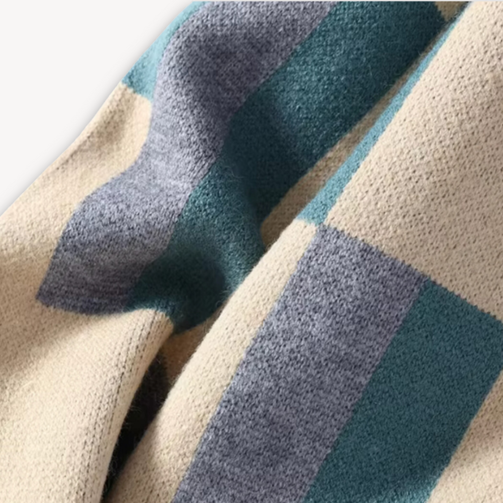 Clara Vienne | Men's Geometric Knit Sweater - Soft Acrylic Blend, Crew Neck, Long Sleeve