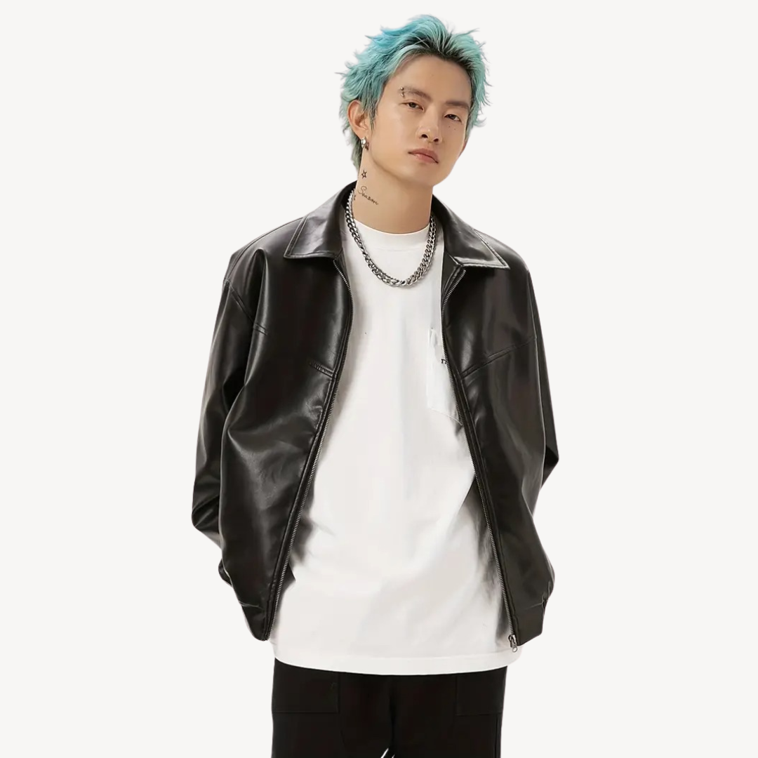 Men's Black Faux Leather Jacket | Clara Vienne