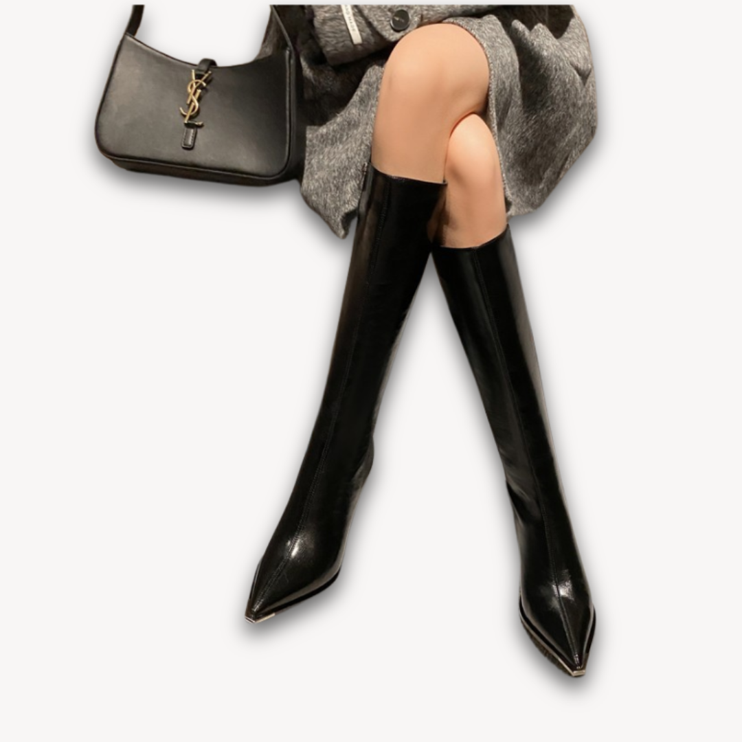 Clara Vienne | Women's Leather Knee-High Boots - Pointed Toe, Fashionable, Stylish - Ideal for Fall/Winter